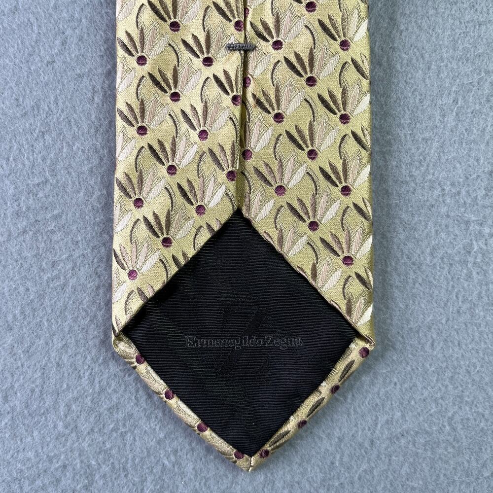 Ermenegildo Zegna Tie Ivory Gold Geometric Silk Made In Italy Classic